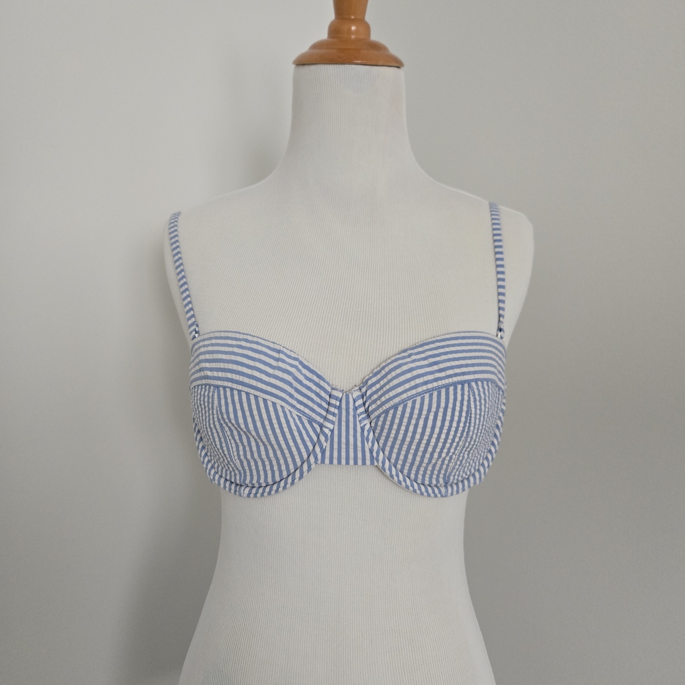 J. Crew Blue and White Striped Bikini Top